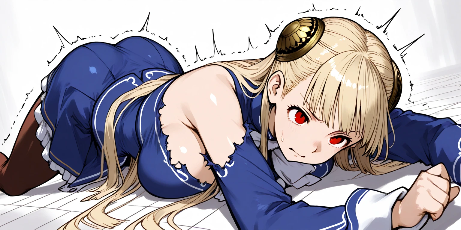 piperBS, 1girl, blonde hair, hair bun, blue dress, puffy sleeves, short sleeves, pink gloves, fingerless gloves, pink belt, shoes, blue footwear, cute and blushing 18 years old anime girl, look away because she is embarrassed and blushes, bright blue eyes, detailed face, detailed members, detailed arms, detailed hands, Girl lying, tied by ropes, shackled, can no longer move, tied tightly, very hard tied up with lots of ropes, hampered by so many ropes that she can no longer move, bound hands and feet, ropes tie his whole body, tied extremely tightly and forcefully to her bed by a lot of ropes, its limbs are strongly tied together by ropes, his torso is tied up with thick cords, her chest is so tied up with ropes that it sticks out, her legs are tied tightly with thick ropes, his hands are tied behind his back with ropes, she can no longer move her feet, her hands which are tied by thick ropes, she desperately tries to free herself, likes to be tied tight with big ropes, likes to be immobilized by big ropes, lying down, his hands and feet are strongly tied to the railing of his bed, his legs are pressed together and tied with ropes, its limbs are held vigorously by imposing ropes, her hands are tied securely behind her back by ropes, her chest is compressed by strong ropes, she is pressed against her bed and restrained by large ropes, (shibari, arms behind the back:1.4), (hands on the back), (masterpiece, best quality) 1.5, 1girl, solo, (sexy, beautiful woman, perfect face, perfect eyes, perfect hands), samus aran, (hands on the back), Spread the legs, s' ((lie in bed by big ropes)), ((close up of the girl)), ((((lie in bed)))), ((((arms tied behind the back, Legs Tied,La fille est allongée sur le ventre, La fille est allongée sur le sol:1.5)))), ((((girl seen from behind:1.4)))), ((((girl lying down on her stomach:1.4)))), ((((Outstretched arms:1.5)))), ((((Detailed hands:1.5))))