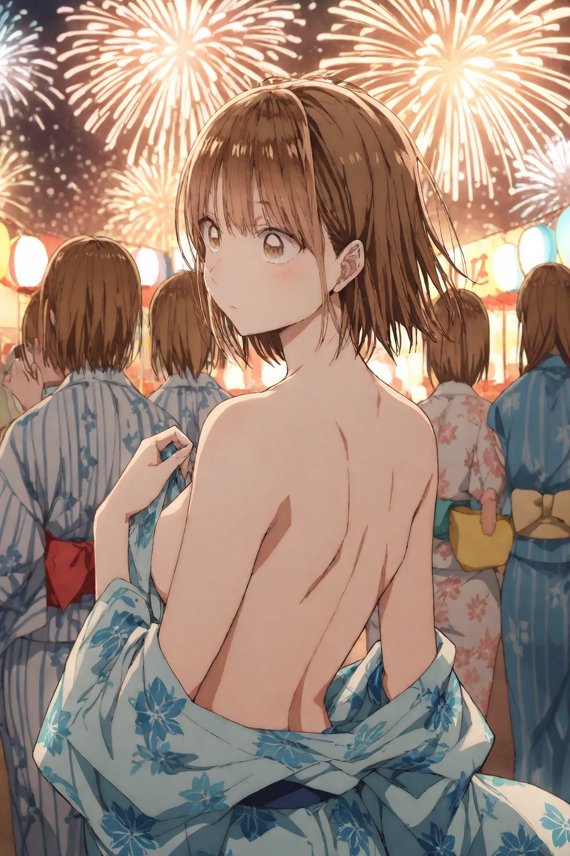 bustling street、naked、naked、Pussy、Mother and two daughters、outside、hot summer、Naughty、See-through、Sex Addiction、obscene、Sexy、smile、firework、Crouch down