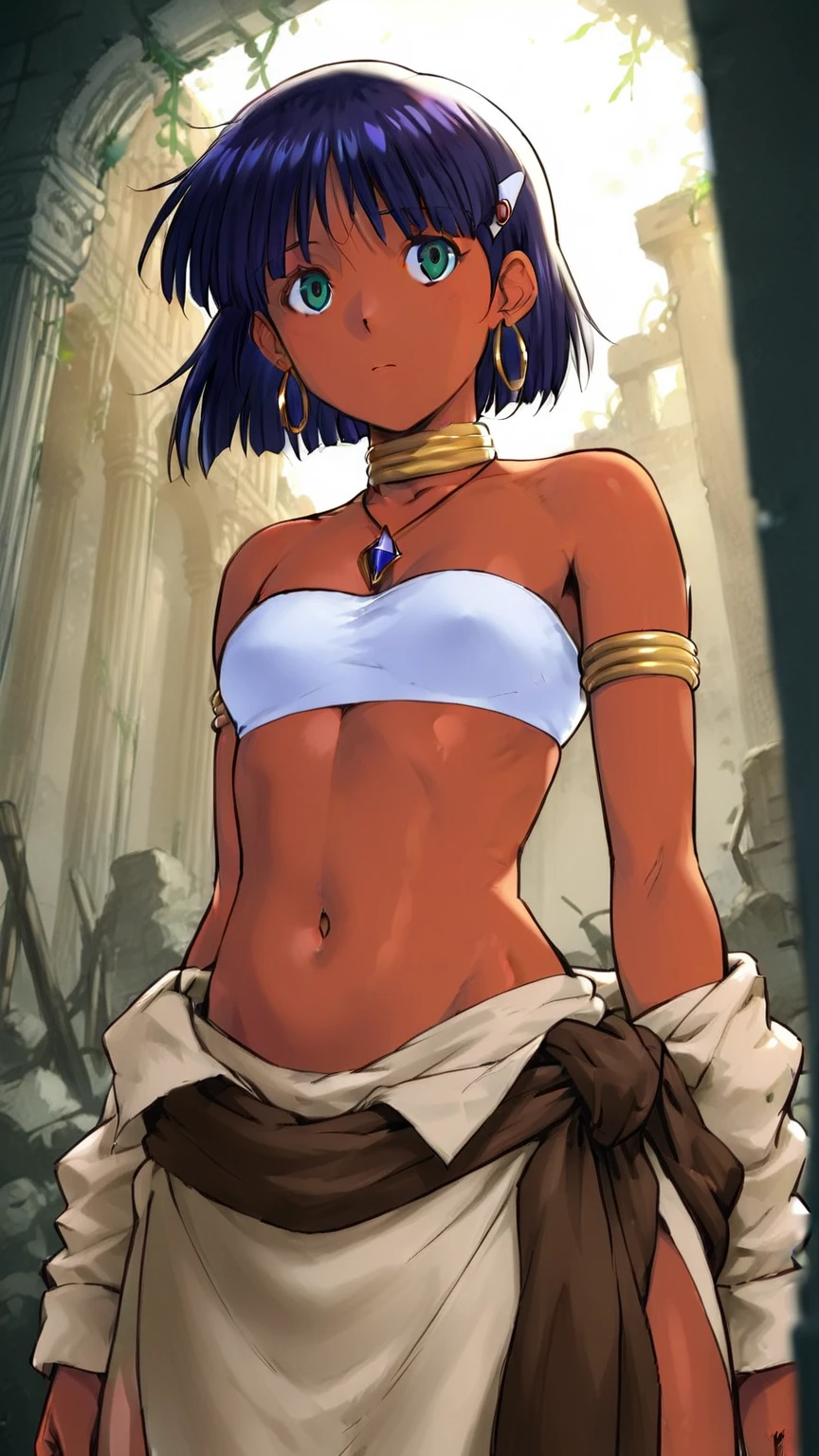 solo femboy, tan skin, dark skin, short hair, auburn hair, dark red hair, gold eyes, femboy only, absurdrez, boy, short cut