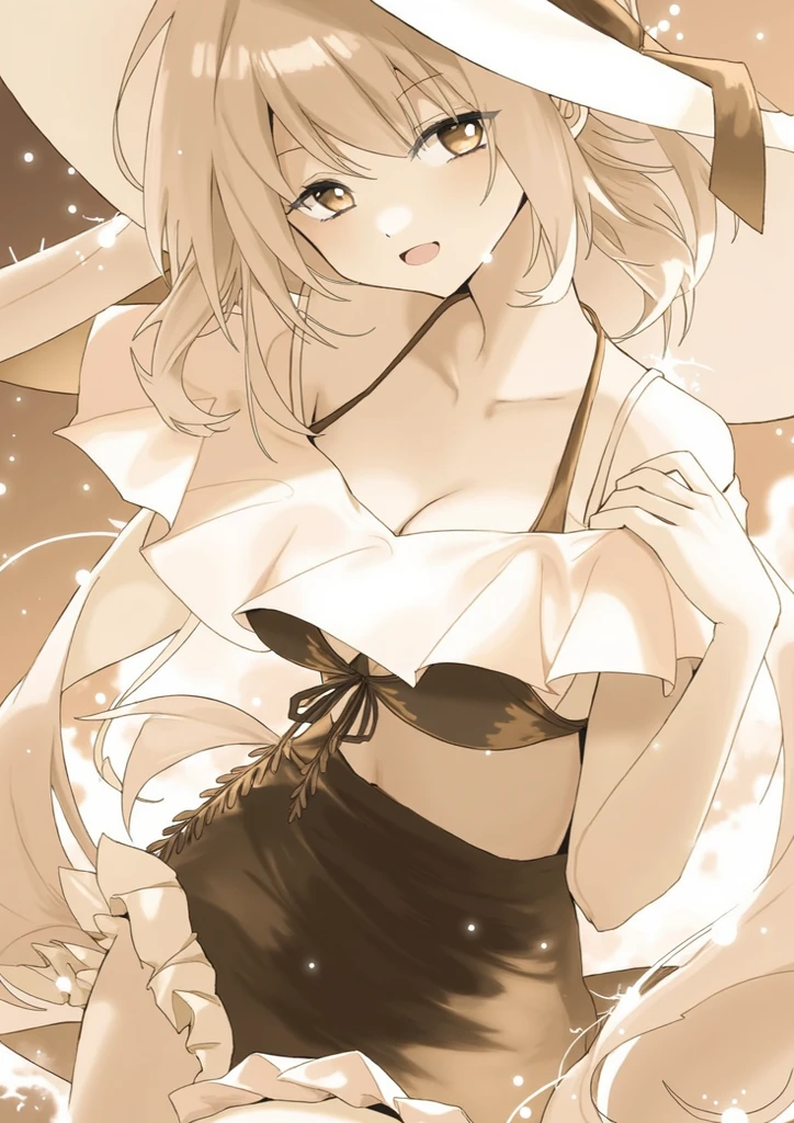 Highest quality, (Background details), High Contrast, Very beautiful  , Detailed original illustrations,very small stature、Baby Face、Villain、gnome,Villain、 Wavy platinum blonde hair、 Delicate face,  Spoiled brat、White sundress、Real breasts, Flat Chest、Crazy Smile, Crazy Eyes, Black background, (Black background: 1. 5), Beautiful line art, Monochrome