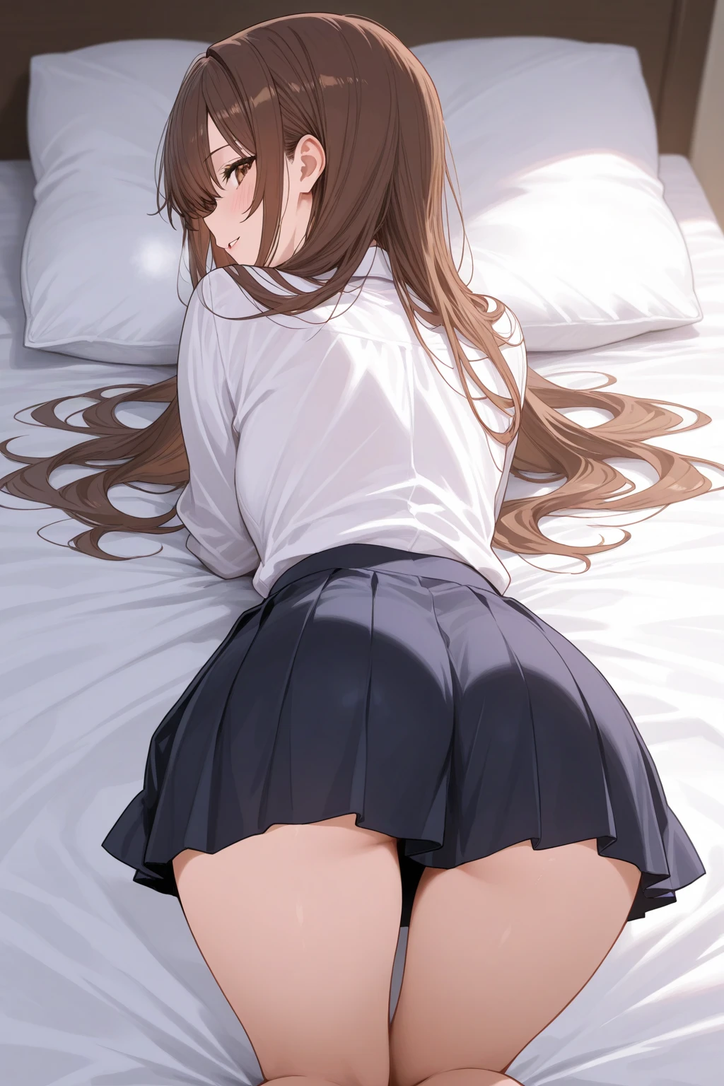 (beautiful girl: 1.5), 1 girl, solo, pretty girl, young girl, thin girl, (lying in bed: 1.5), (spread her legs to the side), (mini skirt: 1.3), (no panties: 1.3), (pussy juice: 1.3), front, full body, best quality, (masterpiece), ultra-realistic, nsfw,