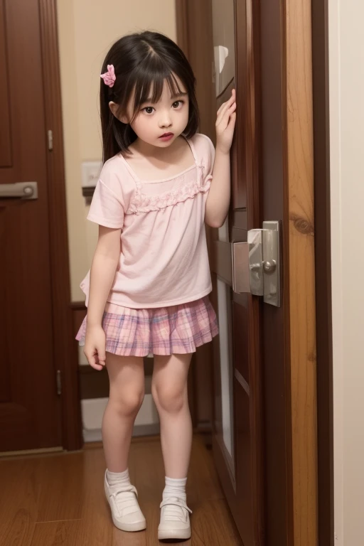 ((highest quality)), ((masterpiece)), (be familiar with), Perfect Face, Indian,9 years old,Girl,cute,Entrance of the house,night,Crouching pose,Prostration, legs spread wide, white panties