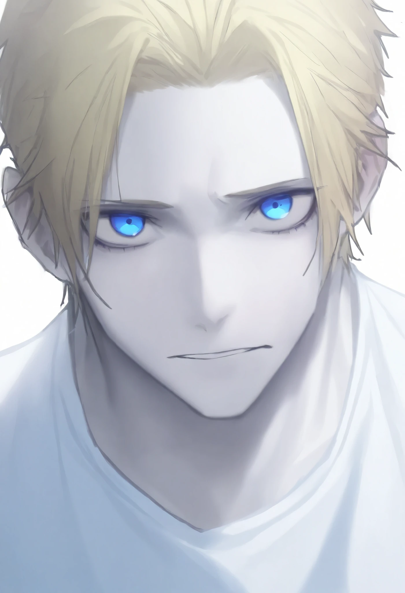 Boy, blonde hair, blue eyes, cold sharp features, white skin, handsome, perfect, gorgeous, wearing a shirt, stylish, front look, bright colors, high quality resolution .