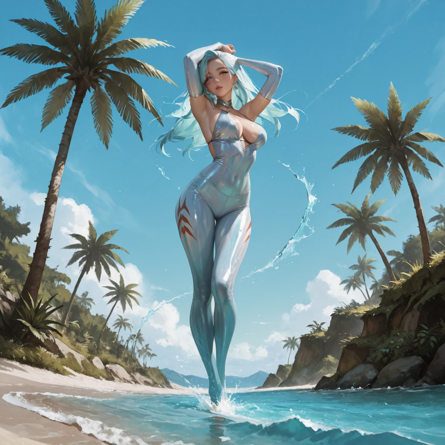 KiryuuinRagyouKLK, 1girl, solo, beach <lora:KiryuuinRagyouKLK-10:0.7>