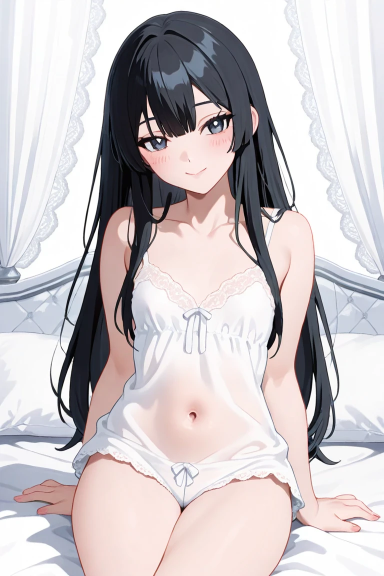 , breasts small, patterned cotton panties, fabric realistic, red face