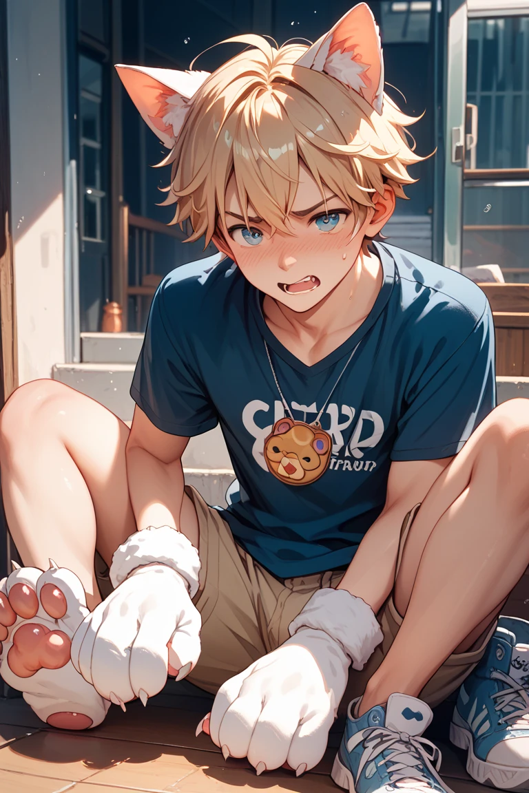 tmasterpiece，high qulity，Ridiculous resolution，digitial painting\（artwork of a\），dagasi，yupa，kiyosan，（Fluffy fur：1.1），（luminance：0.8），anthro male cat。 （orange eyes，Gray-blue fur，Full Body Furry，Cat nose：1.2），eyes with brightness，in a panoramic view，Character focus。detailedbackground，（Yellow basketball jersey，perspire，dribbble，Playing the Basketball：1.2），（inside in room，basketball playground： 1.2)White  socks