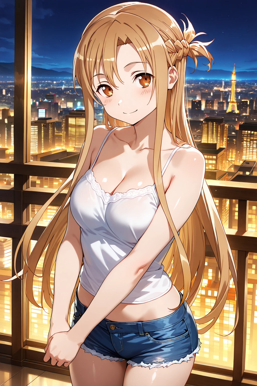 asuna,Asuna, brown hair, (brown eyes:1.5), long hair,beautiful breasts, pubic hair, Completely naked,break ,{{outdoor}}, {{Completely nakedで町の繁華を歩く}},{{main street}},{{Akihabara downtown}},{{congestion}},{{{surrounded by a crowd}}}, Blue sky,break looking at viewer, whole body, break{{{{whole body}}}}, NSFW, (smile)、NSFW、 break (masterpiece:1.2), highest quality, High resolution, unity 8k wallpaper, Very detailed CG, (perfect hands, perfect anatomy),
