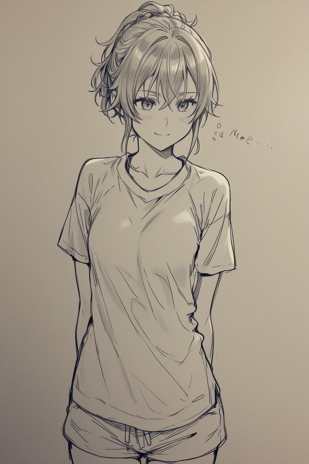 Anime girl with a backpack and a hat standing in front of a door ...