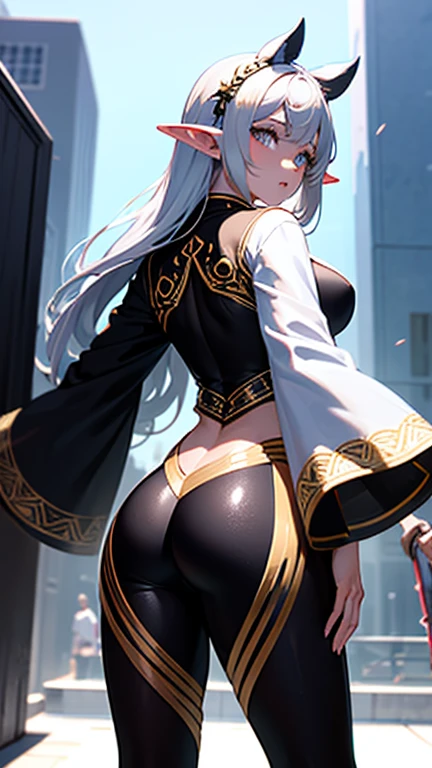 16K, RTX, HDR, extremely high details, intricate, professional makeup, closeup shot, best quality, masterpiece, night, 1woman, solo, mature, cool, bold, muscular, bright eyes, long silver hair, smooth skin, boobs big,((extremely bum)). legs open