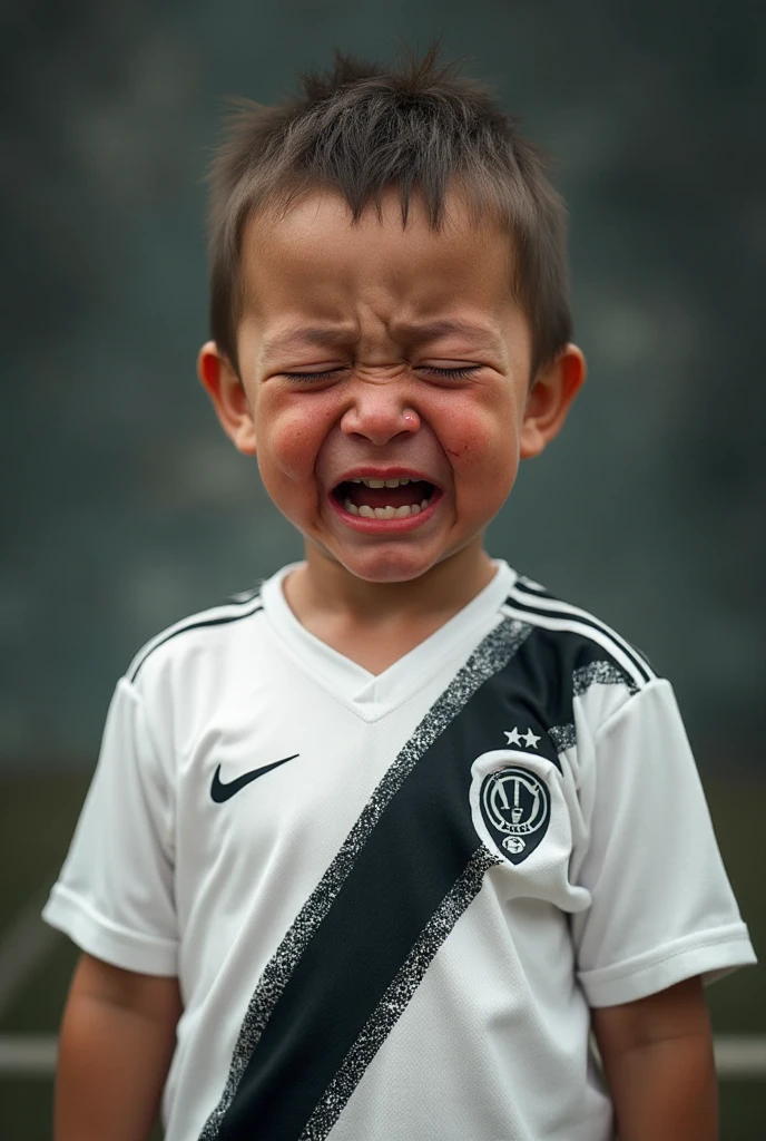 Boy with Flamengo football team shirt, crying so much that he made a puddle of water from so much crying