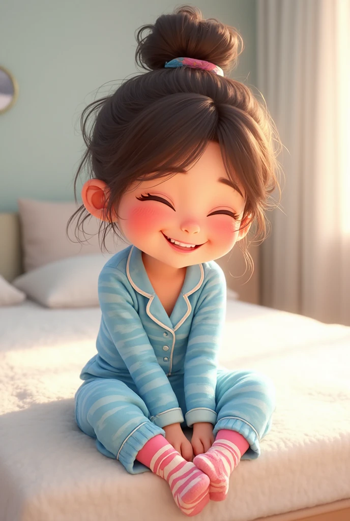 A , with her hands together, smiling very happy, in a cute style, blonde, innocent smile, white background, White shirt, (anime style: 0.95), both teethlines