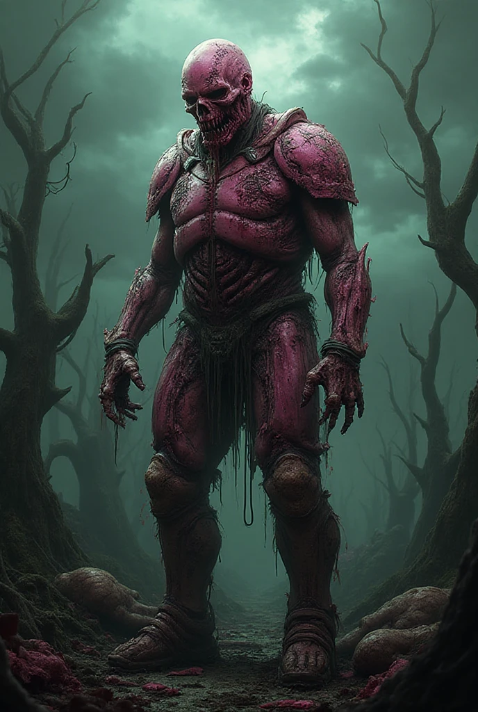 monstrous giant four-armed creature,hyper detailed,highly realistic,photorealistic,cinematic lighting,dramatic shadows,epic scale,muscular ,veiny skin,sharp fangs,glowing eyes,intricate textures,moody atmosphere,masterpiece