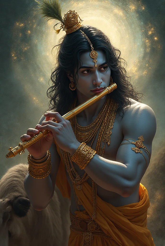 Sri Krishna with his broken flute and tears in his eye's adult Sri Krishna in heven