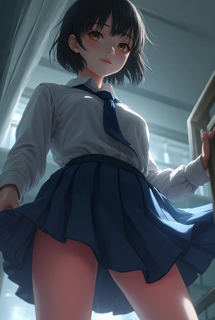 is standing、Standing Pose、((top-quality、8K resolution、Master masterpiece))、A MILF、BBW、(((Skirt lift)))、White sports panties、You can see the white sports panties written in detail、