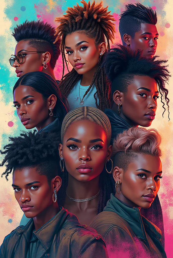 (A single black man laying on his back, in-bed wearing shorts, in-center of composition) A diverse group of five young adult Americans, representing different ethnicities and characteristics, wearing yoga-pants and tank-tops, displays their unique beauty with perfect bodies, large breasts, wide thicc-hips, Among them, there are blonde young adult girls with auburn hair, emanating an air of natural elegance. Brown young adult girls with silky locks and a captivating sheen show off their exotic beauty. Also present are black young adult girls with stunning curly hair, highlighting their authenticity and cultural pride, (the women surround a singular BLACK MAN with short-hair, from all sides) (in a bed) the women kiss the singular Black Man, touch the singular Black man, masterpiece, high details, high quality, best quality.