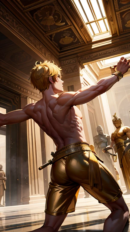 masterpiece), (best quality), (high detail), (realistic,) ,light-haired man with tail, illuminated background, full body, with bright legs and arms, bright eyes, golden ladder. --auto --s2