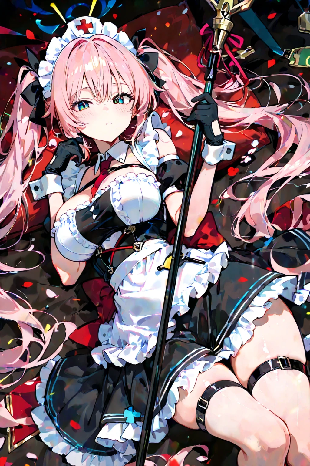 Super Sonico、Large Breasts、Thighs、smile、Maid clothes、