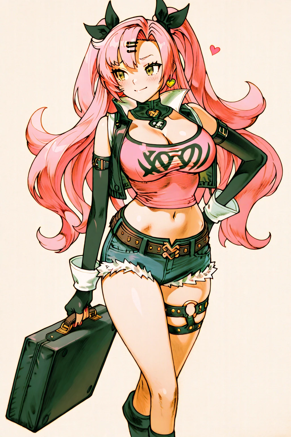 <lora:yutamix-extra-twinkle:0.6> masterpiece, best quality, yutamix-extra-twinkle <lora:Char-ZZZ-Nicole-V2:0.8> nicole demara,green eyes,big breasts,hair ribbon,hairclip,earrings,tube top,single thighhigh,short shorts,cropped jacket,belt boots,single sock,high belt,thigh strap,detached sleeves,doll,black collar, 1girl in full growth, best quality, masterpiece, ultra-detailed, high quality,good quality