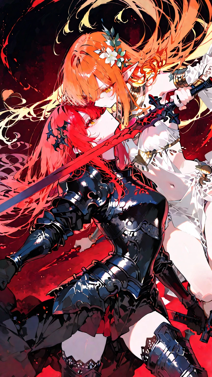 2girls, a cinematic animation-style illustration in Mochizuki Kei style, featuring clean and refined shading. Two goddesses locked in an intense clash: the goddess of light in white armor pressing her glowing sword against the blade of the goddess of darkness in black armor, who counters with her dark sword, dynamic and powerful poses conveying anger and tension at their swords’ clash. Background: dramatic, stylized environment with swirling skies and strong contrast of light and shadow, subtle gradients and soft lighting to emphasize the epic confrontation, with a limited sophisticated palette.