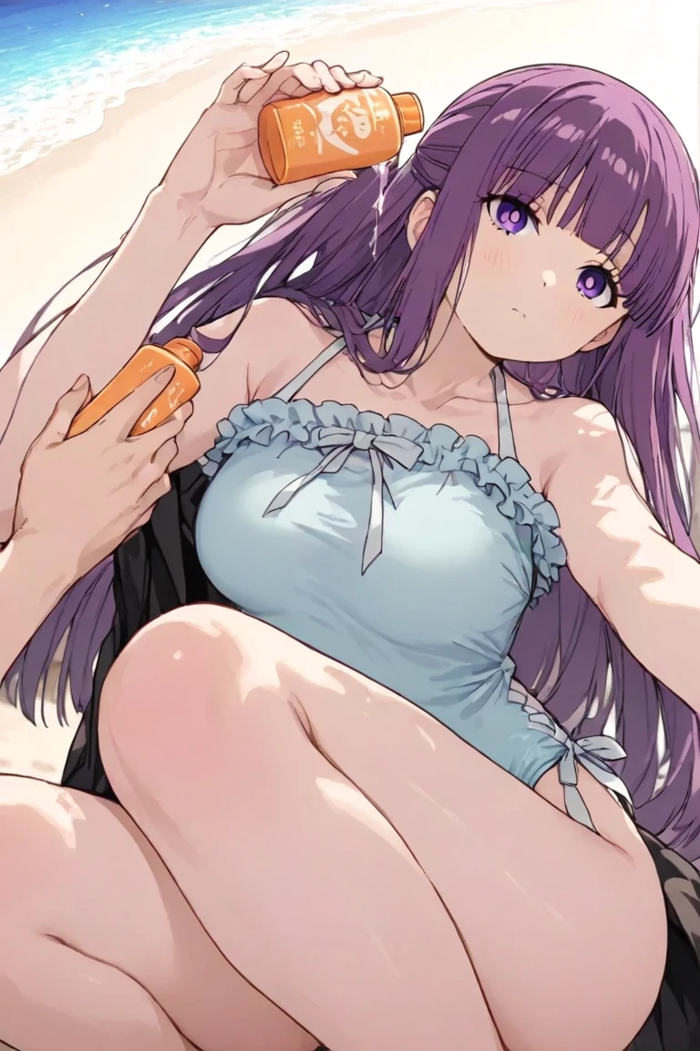 (score_9,score_8_up,score_7_up),1girl,bread licking,raiden shogun,breasts,1boy,purple hair,hetero,swimsuit,bikini,purple eyes,grabbing,breast grab,long hair,beach,blush,white bikini,bangs,wet,bread between breasts,mole under eye,paizuri,mole,large breasts,breasts squeezed together,solo focus,water,food,pov,outdoors,replace penis to bread,