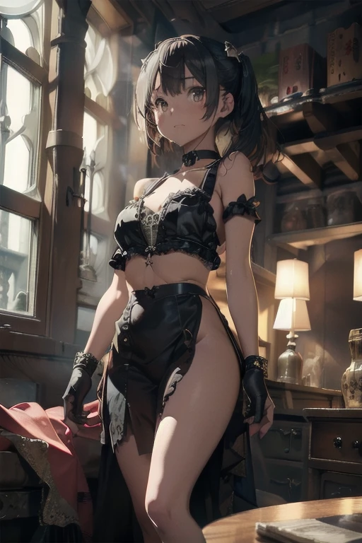 ultra-quality, ultla highres, Hyper Detailed, High contrast, Ultrafine Strike, creative refinement,A dark-haired,Blue lingerie,ssmile,blue corset,Blue garter belt,Show Pub,5 fingers on hand