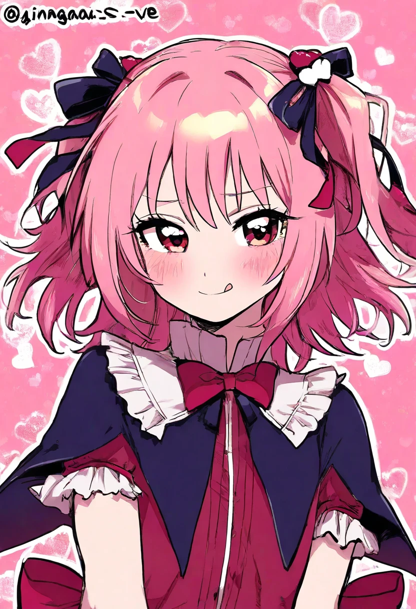 An anime style girl from Kimetsu no Yaiba with fair skin, blue eyes and long pink hair. She has her demon slayer uniform with a pink haori and has a uniform neckline and a skirt..