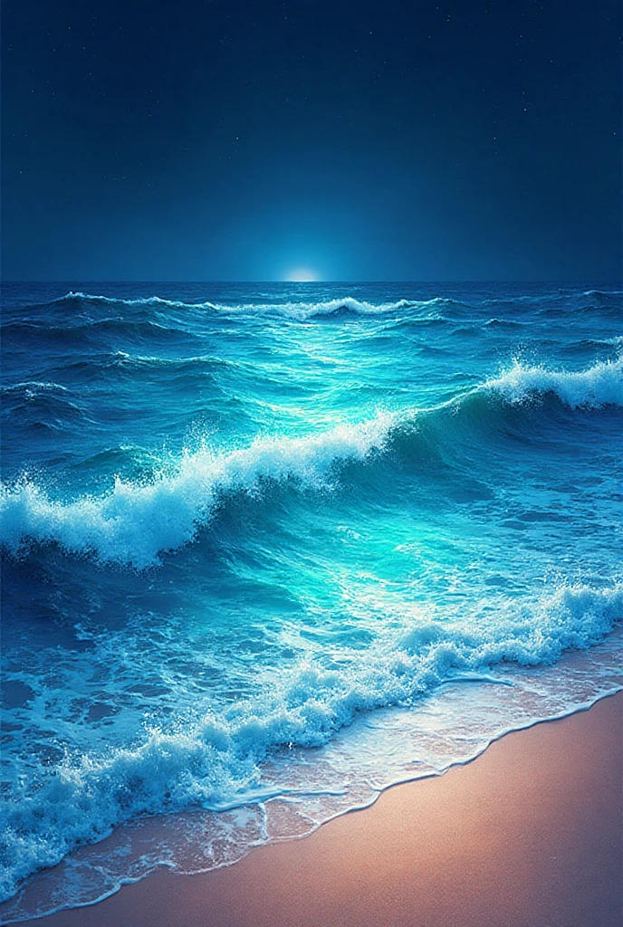magical blue turquoise moon stars night beach sea