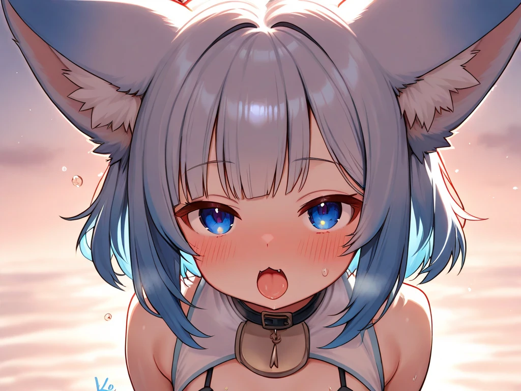 ,1 girl,Solo,tan,attractiveSmile,breasts,adult,White hair,red eyes,wolf hair,,full body,light 
wolf girls,Androgynous,big breast 
best quality,very aesthetic,absurdres,pov,looking at viewer,front view,straight-on,puffy , wariza