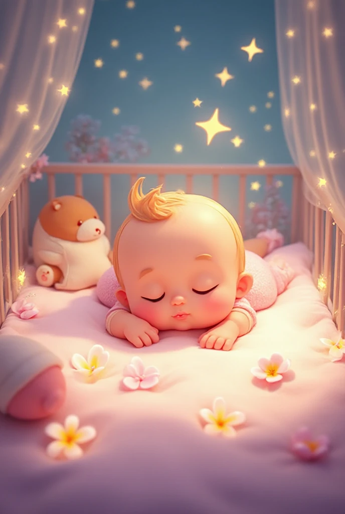 Turn this picture of my baby into a drawing, Disney style, stay as close to the original photo as possible.
