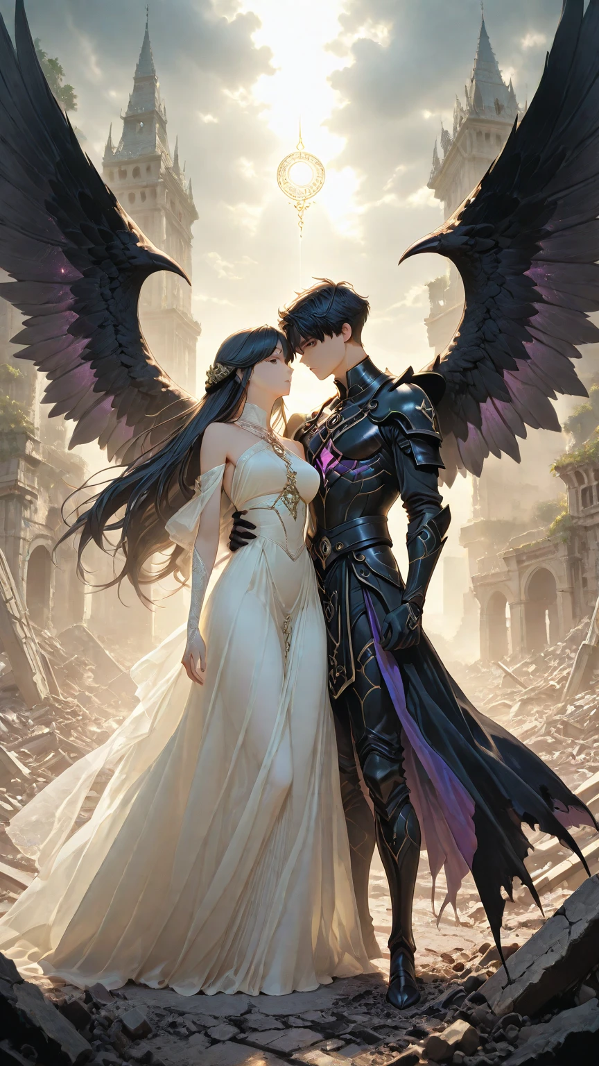 throng, god war, fight, army, The lost god, Angel Wings and Demon Lord Wings, fightบนท้องฟ้าของเทพและมาร, (Realistic picture, high resolutionสุด, 16K), (A demon god with wide wings and enormous power on his shoulders..., Twelve wings on the shoulders., black bat wings:1.white angel wings 3 อัน:1.5), long hair, Thick hair, Two meters long, floor length, (สาวสวยlong hairสองเมตร, shiny black hair, Smooth white skin, very red lips), ((stand, already)), (หน้าอกbig, หัวbig tits), (gigantic breast, small waist, hips raised, small thighs, Long legs), (dynamic poses), Separate theme, (Angel wings and devil wings), floating in the air above the ground, background darkness, Embraced with twelve wings, ปีกSeparate themeชัดเจน, Angel wings and devil wings, white and black wings, ทรงสวมมงกุฏขนาดbig, The busiest breasts, big , Porn, just, exposed body, tight, All smooth., see the whole body, full body image, War of Gods and Demons, angel and devil, Wrestling, strength test, Heaven and Hell, fightมากานิเมะ, white angel wings, black bat wings, White snow and red skyเกิดขึ้นอย่างรวดเร็ว, "(best quality, 4K, 8ก, high resolution, Masterpiece:1.2), very detailed, (realism, fotorrealism, fotorrealism:1.37), angel and devil, Wrestling, strength test, Heaven and Hell, fightมากานิเมะ, Woe to the white angel!, black bat wings, White snow and red sky, [illustration], [dynamic elements], [Fantasy], [fightครั้งยิ่งbig], [strong emotions], [hot atmosphere], [Colossal force], Portrait, terrain, Sharp focus, physical representation, professional, bright colors, Bokeh, Saturated tones, [incredible light]"