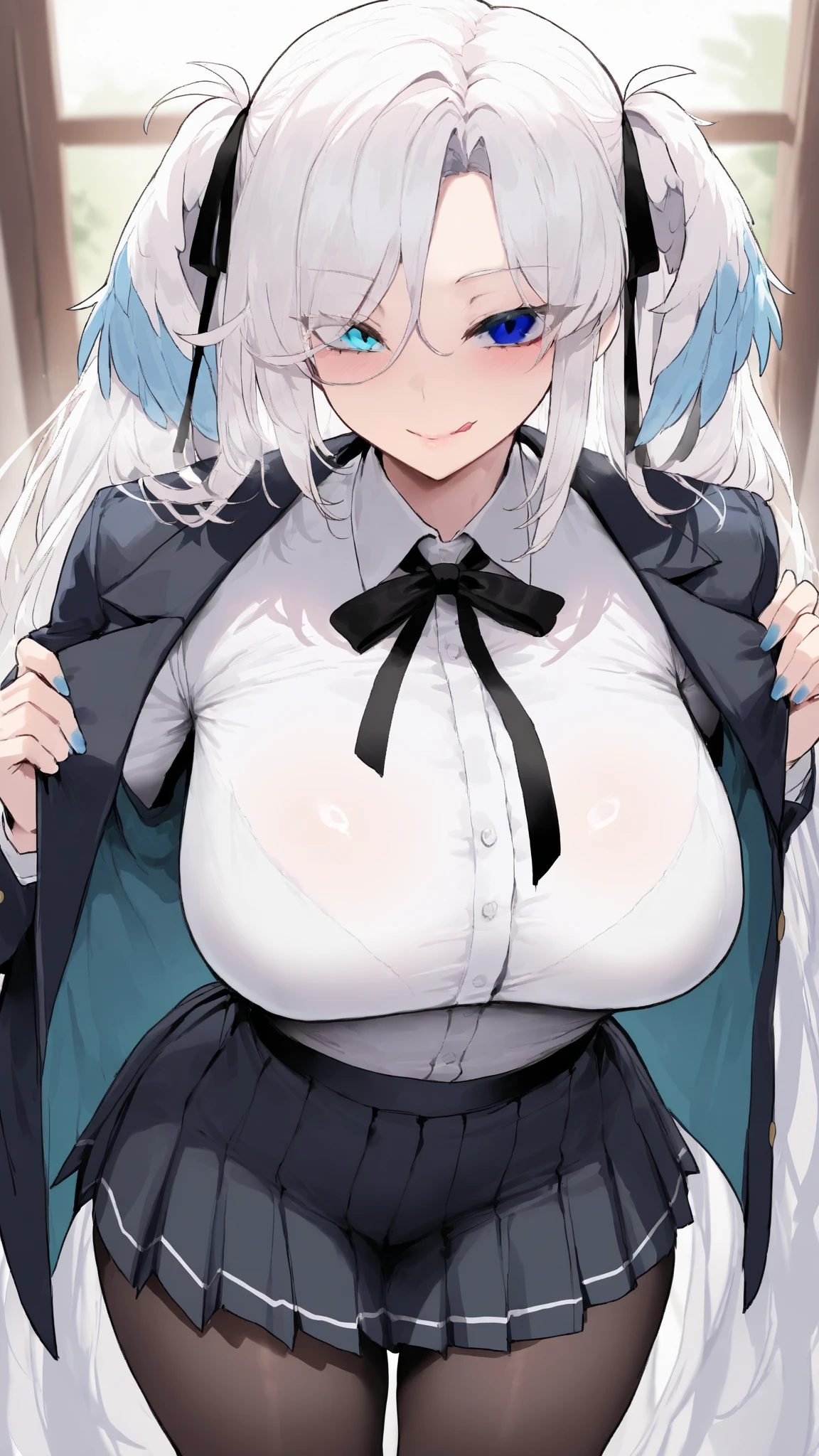 Sexy woman in playboy bunny suit, ((super massive badonkers)), white hair, (((nipples))), (((fully clothed))), playboy bunny ears, bow tie, ((dark skin))
