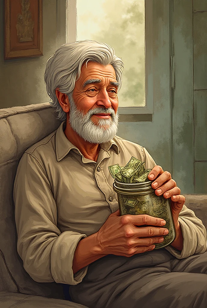 The fisherman thinks about financial profit and an image of money appears above his head . High quality photo realistic .8k,, detailed, realistic, 8k uhd, high quality