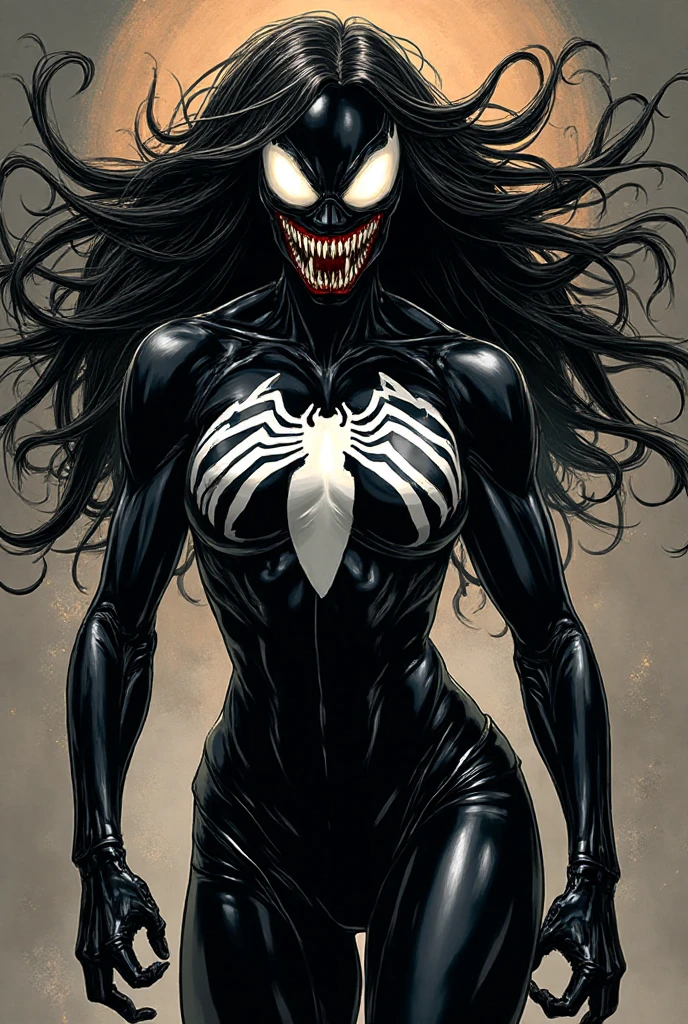 4K,realisticlying,Glamorous,The very detailed,There a girl in standing sexy position,Red long hair,Wearing a black Spider-Man costume,(Black and white:1.4) the night,symbiote corruption,venomize,a large amount of mucus,she a spiderman,Black superhero theme,In front of the sky,Flushed complexion,25 age old,full body, lesbian, extremely long tongue,