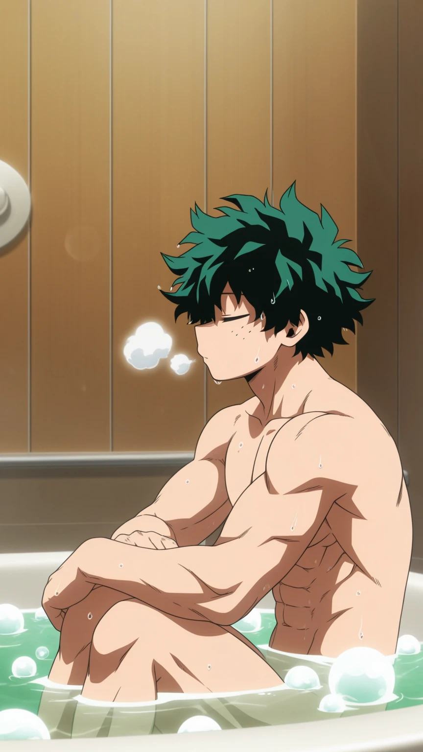 Best aesthetic, official_art, illustration, original, indoors, bathroom, promotional art, very nsfw, BREAK, (spike spiegel:1.2, cowboy bebop, naked, flaccid penis, hairy testicles, hairy armpits, navel hair, pov hands:1.2), cowboy shot, closeup, pov, BREAK, 1boy, laying on back, glossy skin, wet, bathtub, soapy, relaxed, blush, spoken blush, detailed background, best quality, amazing quality, best aesthetic, absurdres, year 2023,<lora:EMS-286511-EMS:1.000000>