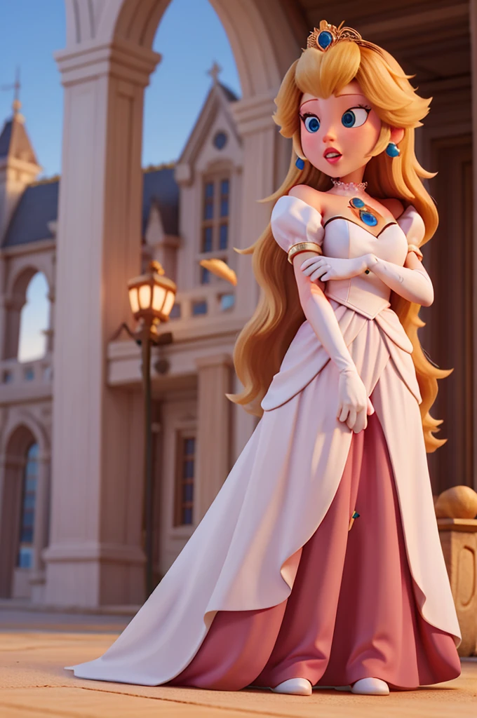 Bride in a very low-cut dress showing her huge breasts outside the church