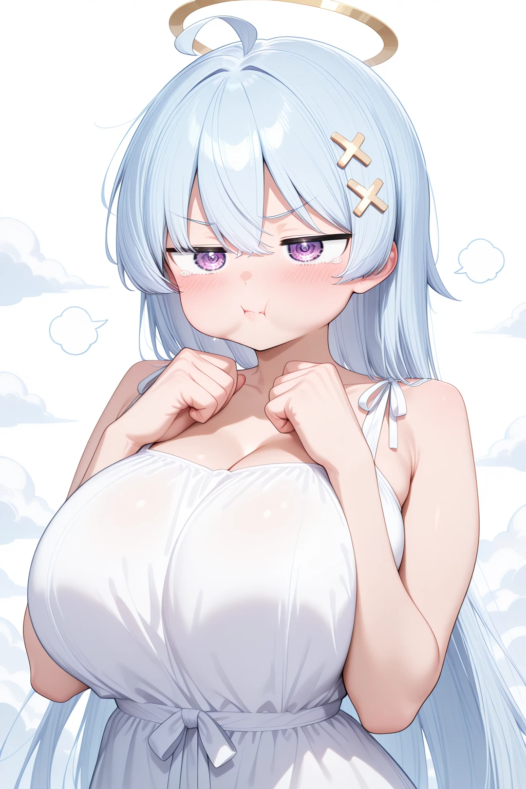 score_9, score_8_up, score_7_up, score_6_up, score_5_up, score_4_up, 1girl, Ganyu (genshin_impact), genshin_impact, large breasts, , floox style, \\\\\ \\\\\ steam, steaming body, sweat,, rating_explicit, high resolution, deep breath, head out of frame, grey background, solo, bodystockings, hard nipples, blush, ?, sleepy