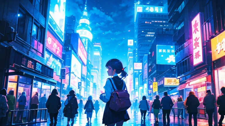 Anime girl walking in the rain in a city at night - SeaArt AI