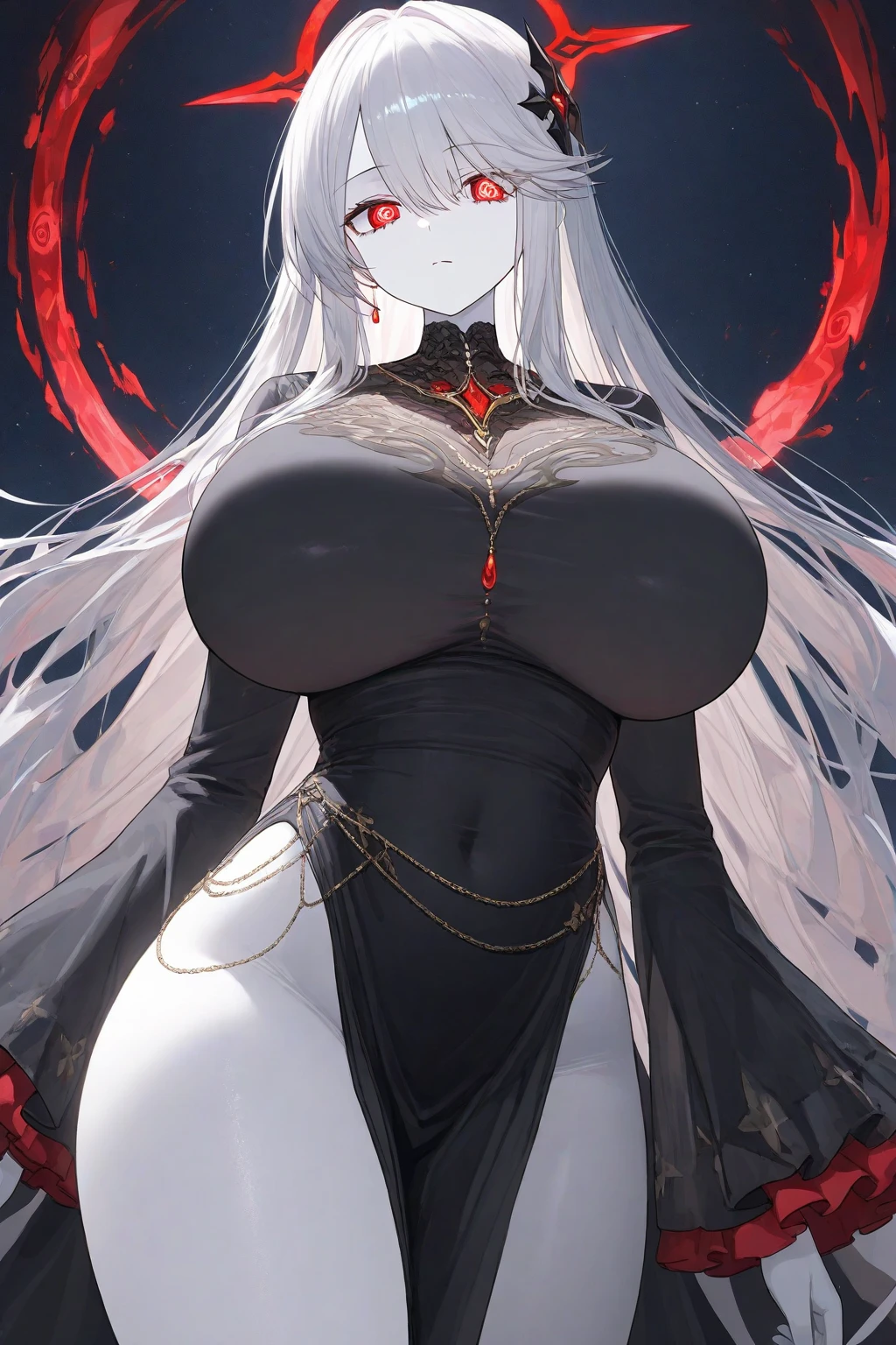 ((masterpiece)),(best quality),(detailed),(1girl), pale skin, white hair, red glowing eyes, French braid, boobs, thick lips, fangs, sex, cum, fucking, anal, vaginal, POV, on bed