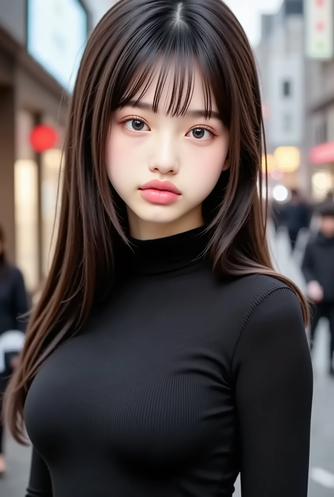 photorealistic , 8k full length portrait , beautiful woman , attractive expression , Clear Division , poneyTail , 16 years old , Tokyo , winters , Shibuya in the background