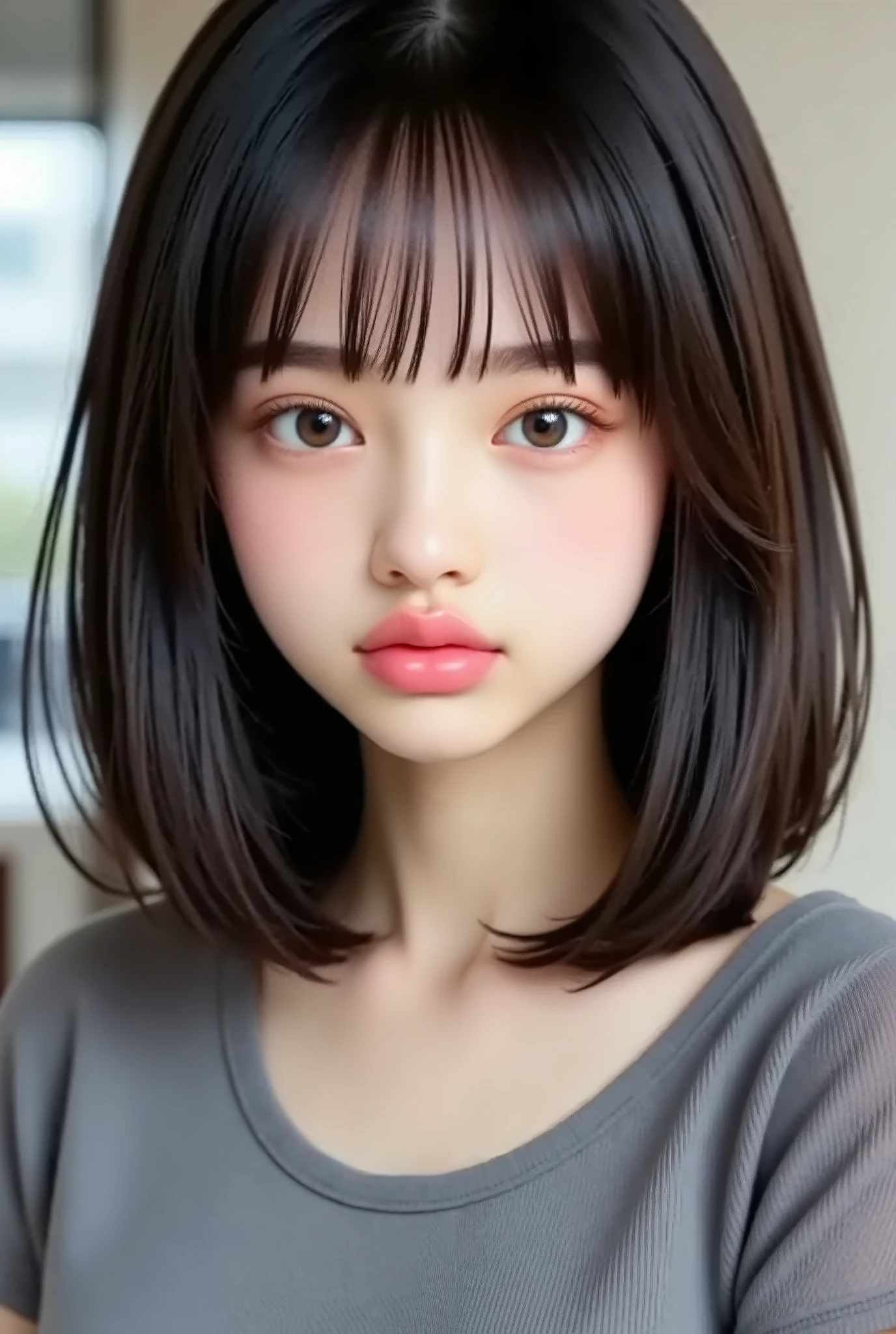 Beautiful school girl in uniform ,  petite people , western close , (Slim , small ,  flat at honny , small) , Very short dark hair , photorealistic , detail , Fine Skin Texture , Ultra Details , Wear black sandals , delicate and  collarbone , smile , Extremely Detailed Face , detailed lips , Detailed eyes  , 10 year old girl、Delicate eyebrows、Studio Shot、baby、professional photo、Watch viewers 、Horizon Studio
