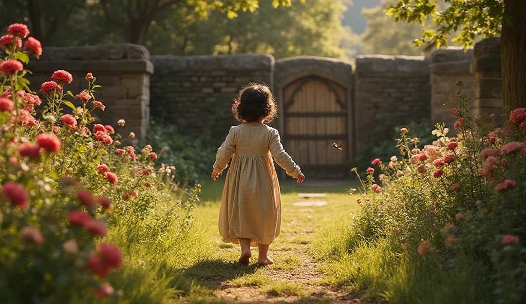 "Once upon a time, in a faraway land, lived a little girl with long, black, curly hair named Lily. She loved to explore the enchanted forest near her home, where magical creatures roamed freely."
