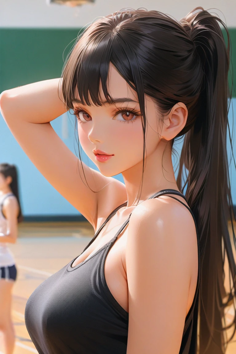 Track and field club、Female university student、1、Japanese、Cute face like an idol、Track and field clubユニフォーム、Sweating、Uniforms that expose a lot of skin、sexy、ponytail、muscle、Six-pack、sexy、(best quality,4K,8k,highres,masterpiece:1.2),ultra-detailed,(realistic,photorealistic,photo-realistic:1.37),HDR,uhd,studio lighting,ultra-fine painting,sharp focus,physically-based rendering,extreme detail description,professional,vivid colors,bokeh,cinematic lighting,dramatic shadow、High resolution, High-resolution model, Retina, Textured skin, Ultra high definition, accurate, Very detailed, Anatomically correct,