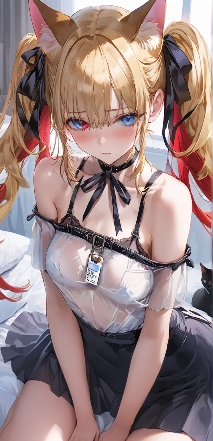 Shiny blond hair, very long hair, sophisticated haircut, (hair fully braided), (small twisted braids:1.1), thin and oval face, submissive, (detailed ball-gagged:1.3), (gagged), (very transparent red dress:1.5), (we can see her skin through her transparent dress:1.5), (transparent lingerie:1.5) cute and blushing 18 years old anime girl, look away because she is embarrassed and blushes, bright blue eyes, detailed face, detailed members, detailed arms, detailed hands, (sparkling diamond jewelry), tiara, (makeup), high heels, puffy sleeves, long gloves, long eyelashes, Girl lying, tied by ropes, shackled, can no longer move, tied tightly, very hard tied up with lots of ropes, hampered by so many ropes that she can no longer move, bound hands and feet, ropes tie his whole body, tied extremely tightly and forcefully to her bed by a lot of ropes, its limbs are strongly tied together by ropes, his torso is tied up with thick cords, her chest is so tied up with ropes that it sticks out, her legs are tied tightly with thick ropes, his hands are tied behind his back with ropes, she can no longer move her feet, her hands which are tied by thick ropes, she desperately tries to free herself, likes to be tied tight with big ropes, likes to be immobilized by big ropes, lying down, his hands and feet are strongly tied to the railing of his bed, his legs are pressed together and tied with ropes, its limbs are held vigorously by imposing ropes, her hands are tied securely behind her back by ropes, her chest is compressed by strong ropes, she is pressed against her bed and restrained by large ropes (shibari, arms behind the back:1.4), (hands on the back), (masterpiece, best quality) 1.5, 1girl, solo, (sexy, beautiful woman, perfect face, perfect eyes, perfect hands), samus aran, (shibari, arms behind the back:1.4), (hands on the back), Spread the legs, s' (lie in bed by big ropes), (close up of the girl), (lie in bed:1.4)