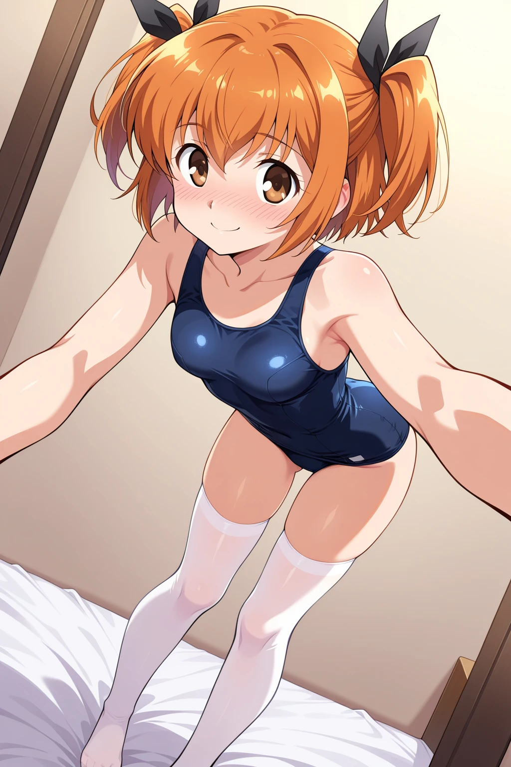 big jump in strong wind, She lifts up the under hem of her beige plain One-piece dress, leaning over, Climax, get ecstasy, masterpiece, very short pigtails,brown hair, Hair tie with two big red clothespins, mature, Female robot, android, blue eyes, full body figure, Height: 160cm, flushed cheeks, 2020s anime picture, missionary angle, A beautiful robot with short brown hair in two short pigtails held up by two very large huge red clothespins, Uplifting, No NSFW, whole body, barefoot, masturbate, Laughter, archaic smile, jumping orgasm, 25 years old, little bust, character sheet