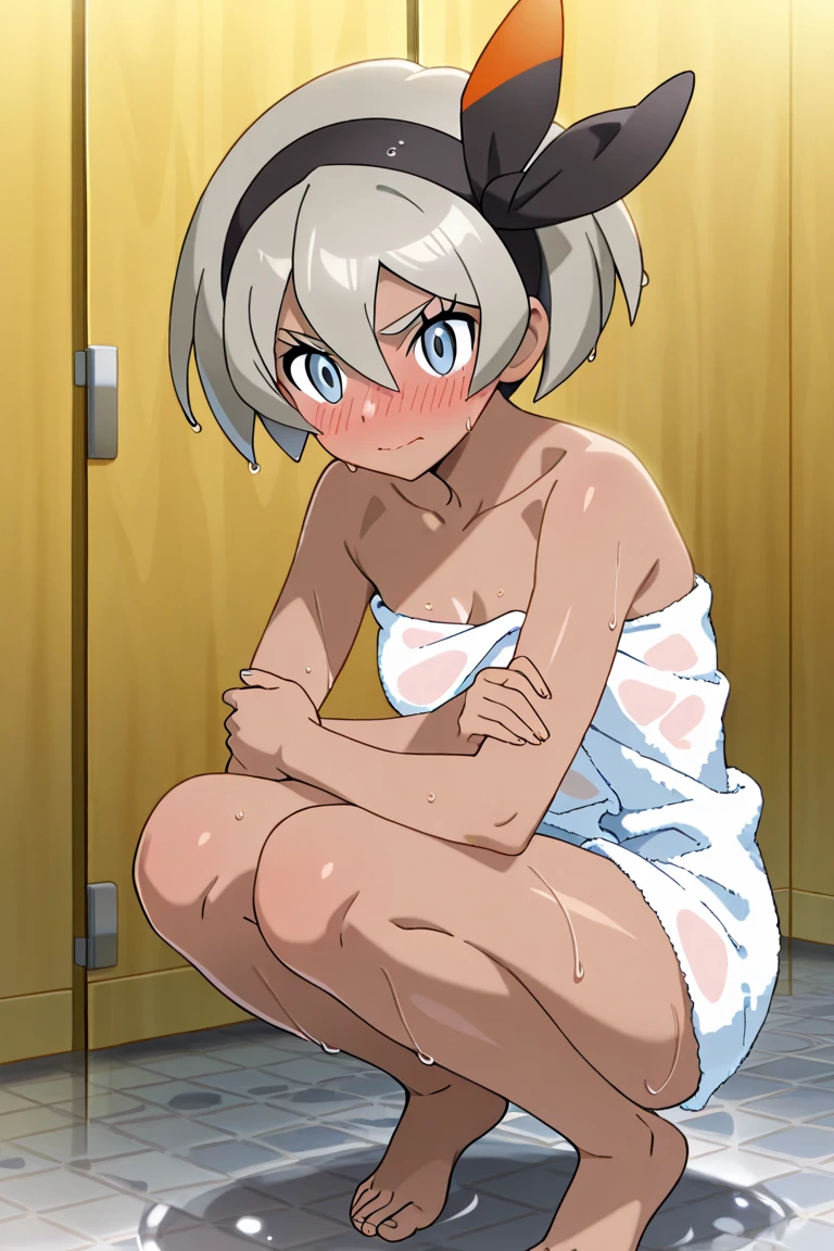 masterpiece, best quality, ultra detailed, 1girl, solo, flat color, cel shading, solid outline, ultra detailed face, sobbing, on one knee, view from snow igloo in blizzard at midnight, orange room lights, (one eye closed:1.3), (medium breasts:1.5), wearing white bikini