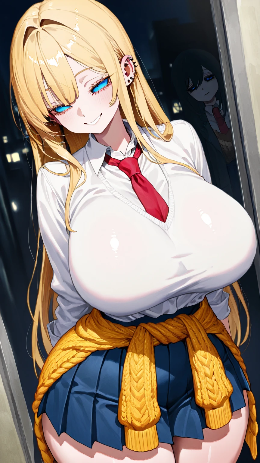 Marikawa Shizuka,
Camisa blanca, red ribbon,, Obra maestra, La mejor calidad, Altamente detallado, huge tits, curvy, huge ass, hourglass figure, perfect anatomy