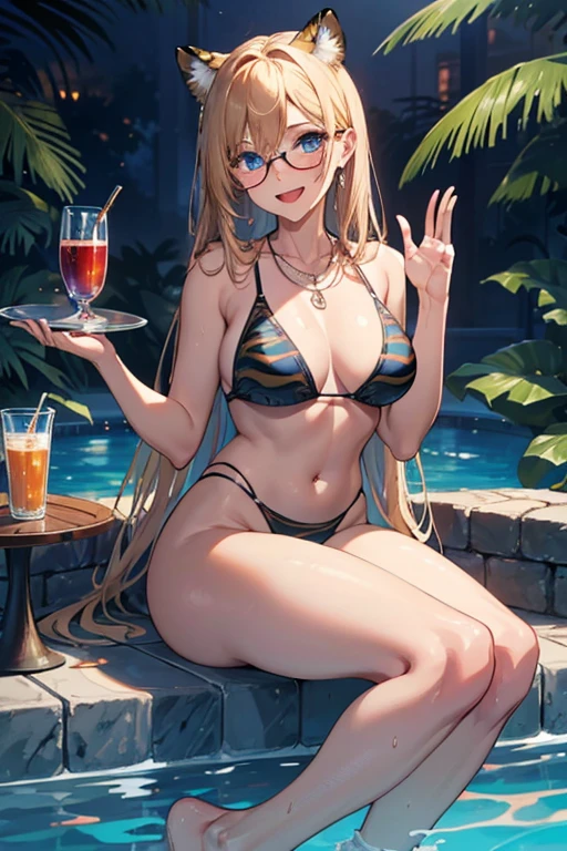 (an artsy), ((woman sitting on top of a martini glass)), eating lemons, 1girl, sitting on cocktail glass, spread legs, long and slim legs、((touch your own ankle)), standing、((top down)), bottom up, back view, leaning forward, looking back, Beautiful ass, Ass Focus、Highest quality、Best image quality、masterpiece、One Girl、26 years old、Best Bust、Big Breasts、Beautiful Eyes、blonde, Green Eyes、untie ponytail、Long Hair、Natural smile、Ultra-small micro bikini、fruit, 独奏, cup, breasts, food, barefoot, navel, drinking glass, looking at viewer, in cup, feet, bracelet, cocktail, toes, jewelry, full body, cherry, Colorful fruits lined up on the floor、dark gradation background