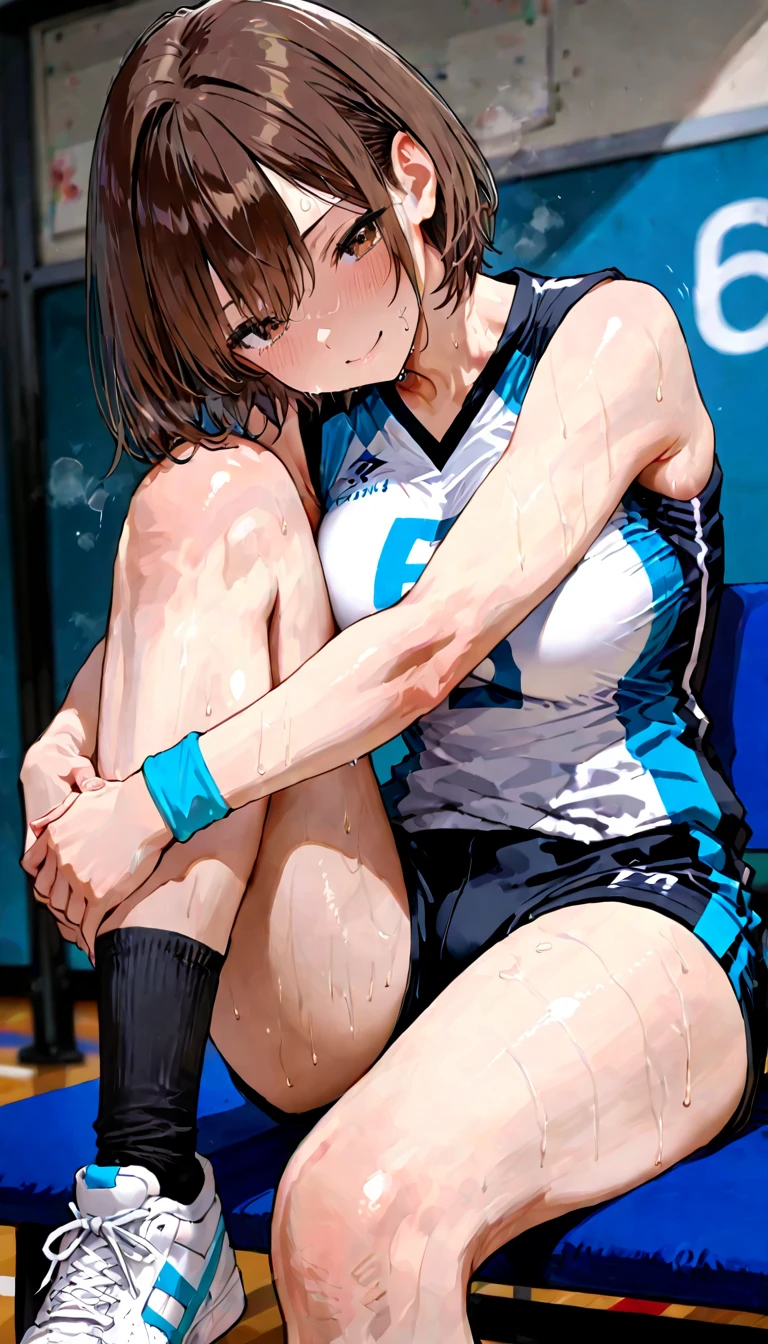 high quality,HD,16k,sharp lines,2 girl,Female freestyle wrestling athlete ,cute face, large breasts, nice legs,At the freestyle wrestling venue,focus girl,detailed beautiful face,detailed clothes,beautiful eyes,cool,dynamic angle,pinning each other on the ground in a close and intense fight on a mat, showing their submission hold techniques with a lot of sweat on their body