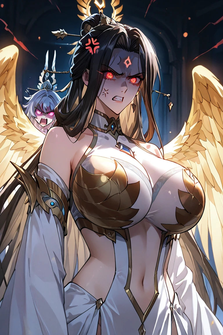 (masterpiece, best quality),  intricate details,
1girl, <lora:Albedo_WolfDua:0.8> albedo_overlord,  albedo, large breasts, long hair, black hair, wings, black wings, horns, white dress, gold trim, yellow eyes, 
leaning forward, downblouse, cleavage, sweat, boob sweat, hot, blushing, looking at viewer, cowboy shot,