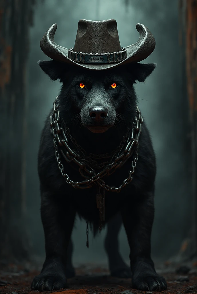 1boy, <lora:Caleb:0.7> black hat,cowboy hat, red eyes, black coat, long hair,close-up,bulldog,snout,looking at viewer, source_furry, <lora:Dark Pony:0.8> Dark style, score_9, score_8_up, score_7_up, score_6_up, score_5_up,